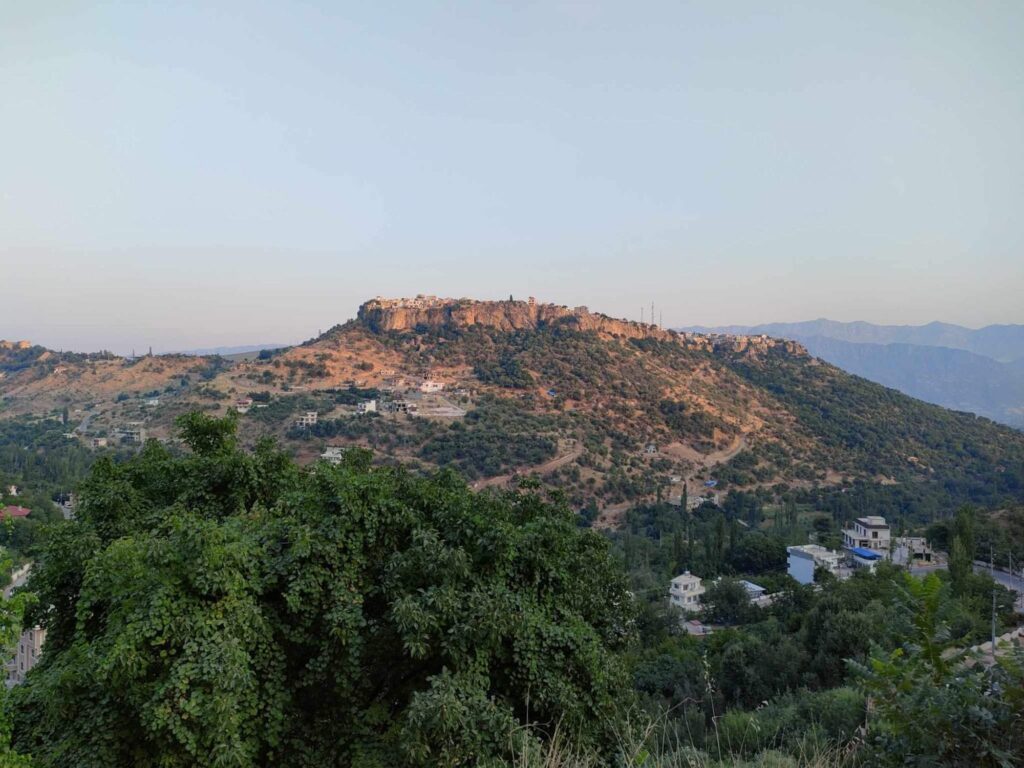 Ancient hilltop town of Amadiya perched on a cliff, Kurdish mountains