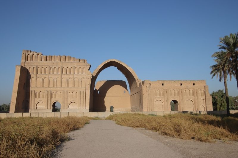 The towering Taq Kasra arch of the ancient Ctesiphon palace ruins near Baghdad, Iraq