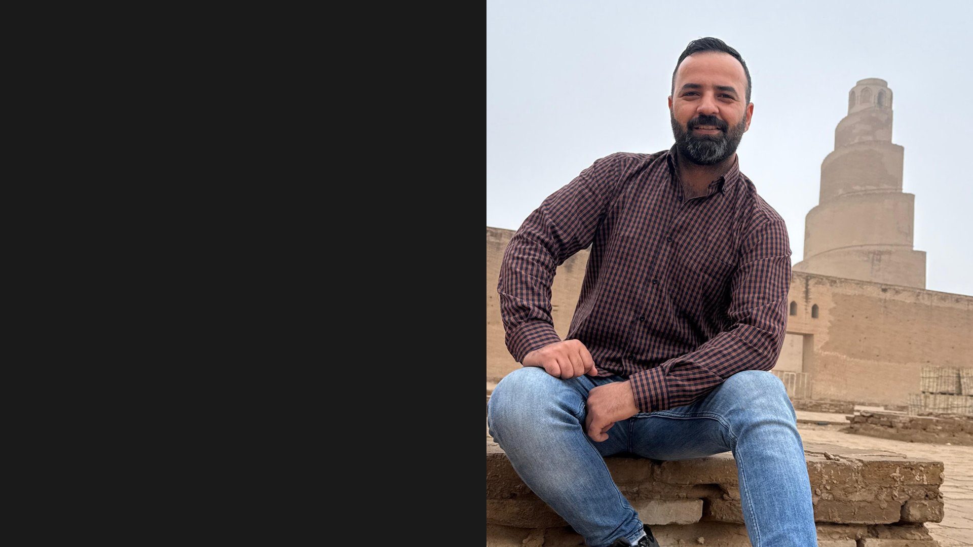 Ali, Iraqi tour guide and founder of Ali Babylon Tours, at the Spiral Minaret of Samarra