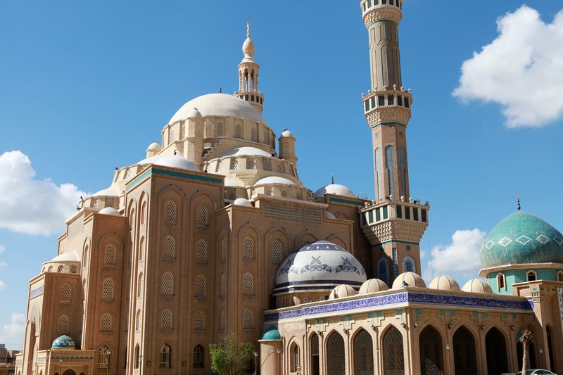 Jalil Khayat Mosque with its large dome and minaret in Erbil, Kurdistan Iraq