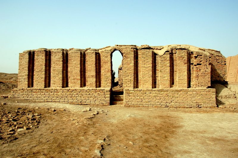 Ancient mud brick ruins of the traditional house of the Prophet Abraham in Ur southern Iraq under a clear blue sky