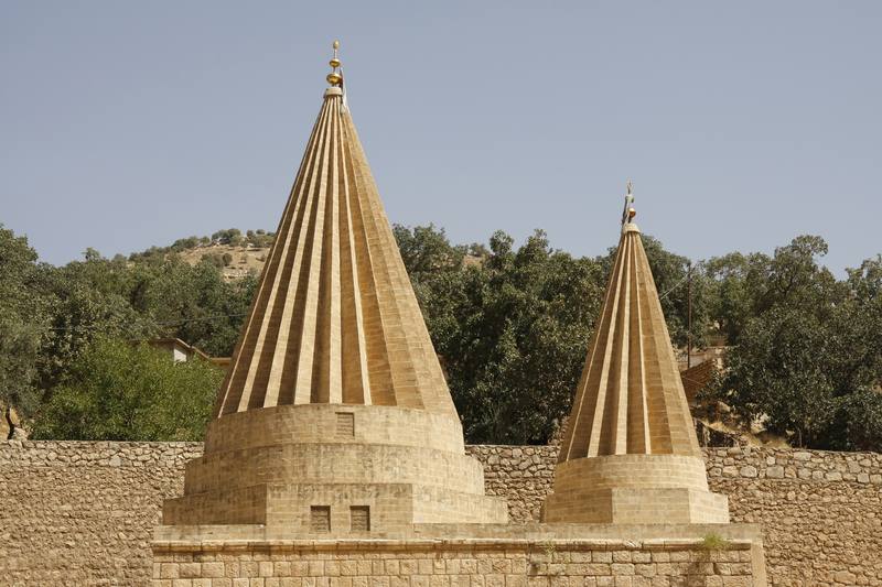 Yazidi temple towers at Lalish, Iraqi Kurdistan